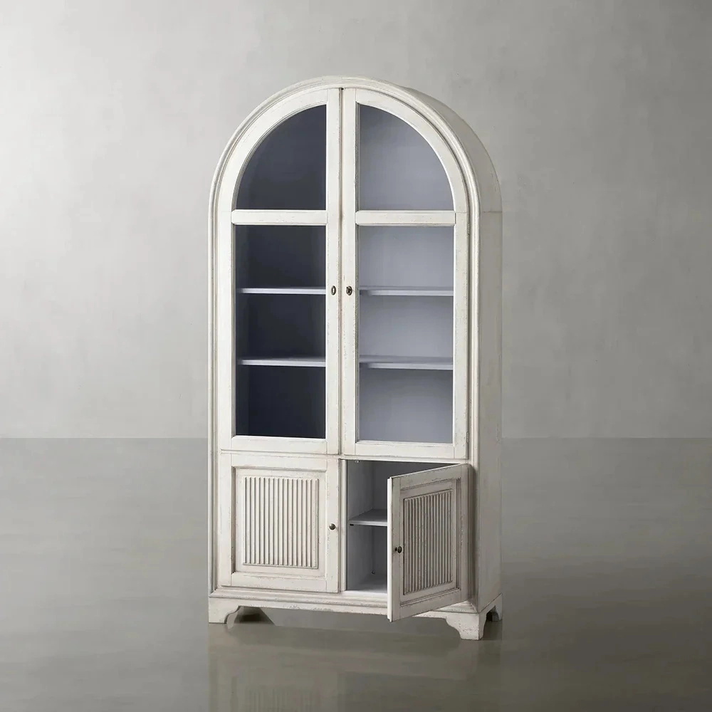 White Oak Serenity Arc Glass Cabinet Armoire en verre à arc de sérénité de chêne blanc