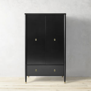 Armoire de rangement noire à double porte avec tiroir