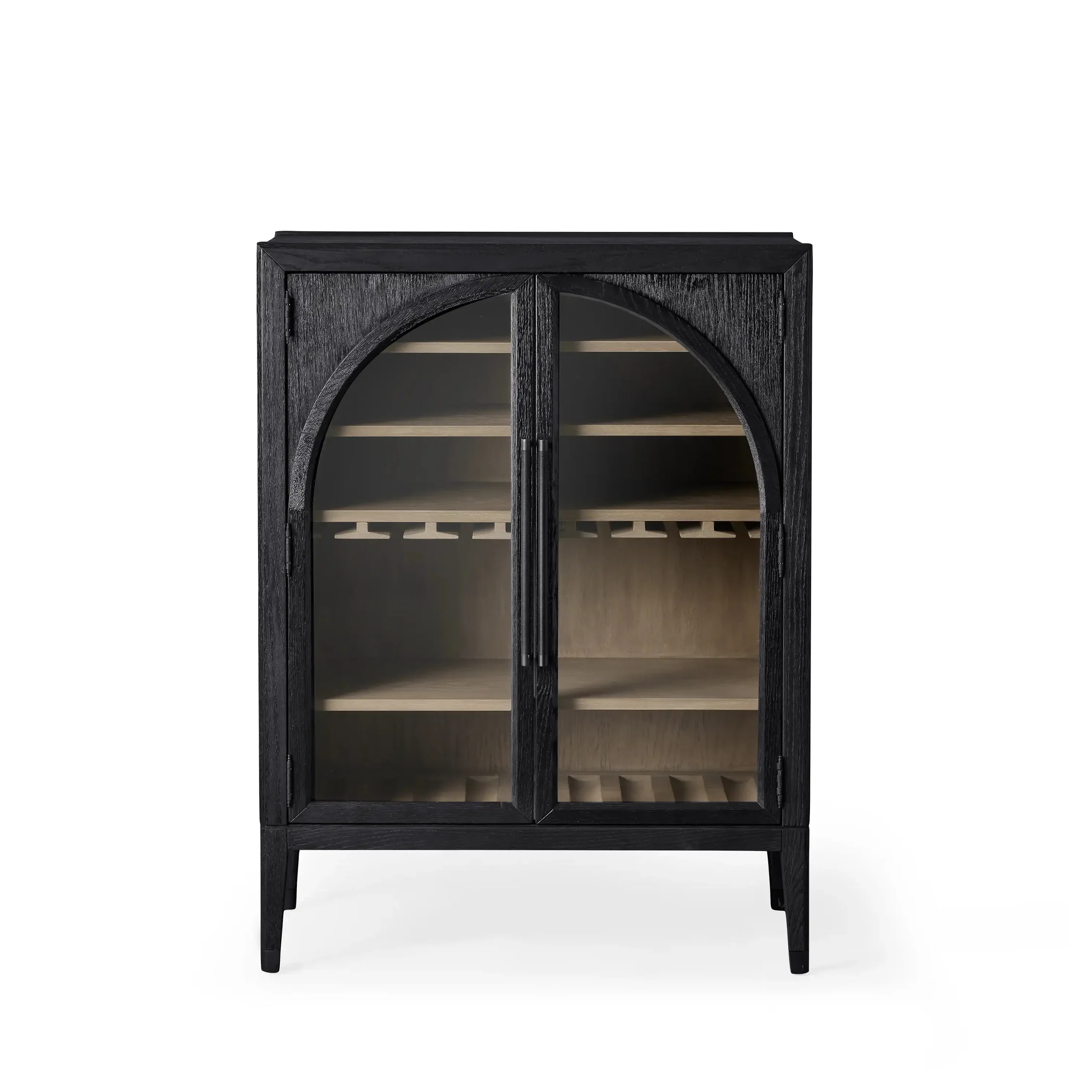 Armoire en bois avec arc - panneaux de verre supérieurs 