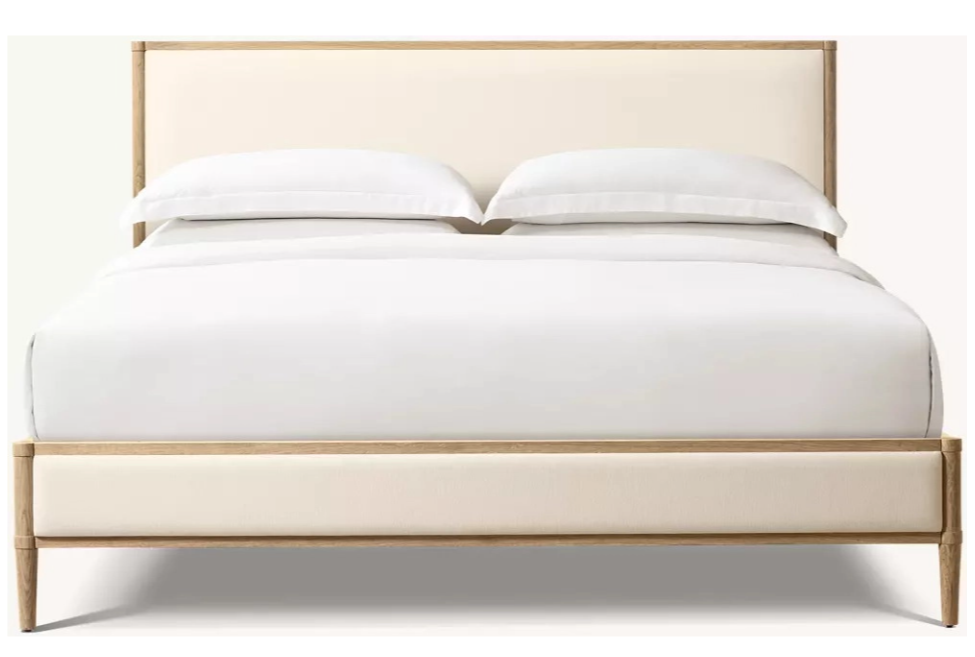 Lit en bois massif rembourr&eacute; en tissu pour chambre &agrave; coucher