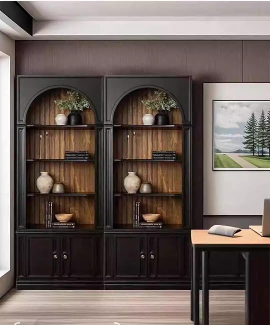 Bibliothèque rétro en bois massif en bois massif