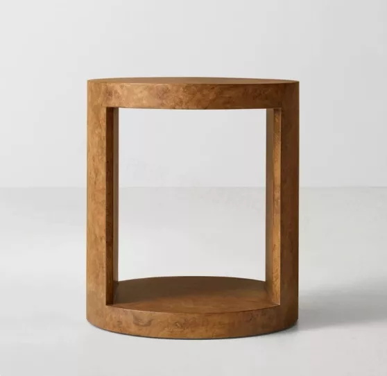 Table de chevet en bois de loupe d'arbre : avec des étagères ouvertes et des couleurs variées, définissez un style de vie de qualité
