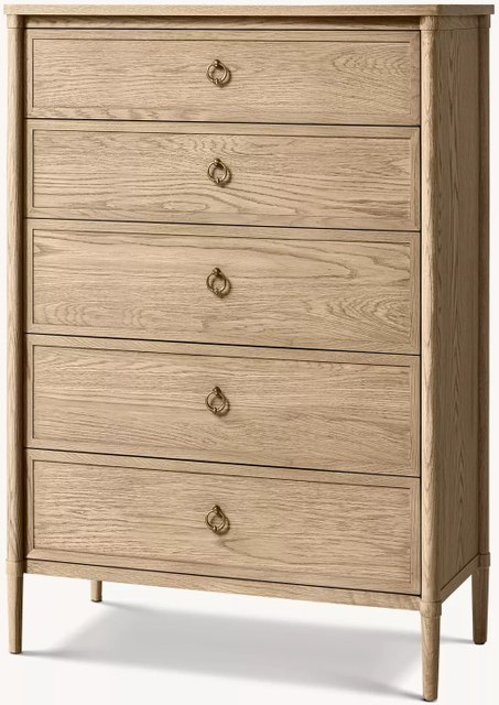 Coiffeuse à cinq tiroirs en placage de chêne blanc