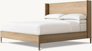 Lit en bois massif avec tête de lit en forme d'aile