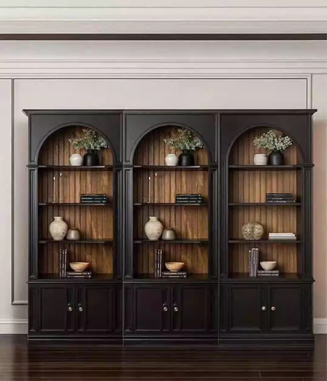 Bibliothèque rétro en bois massif en bois massif