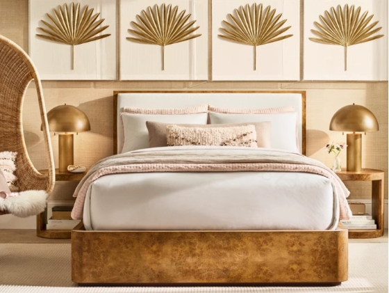 Table de chevet de Luxury Burl Wood Round avec étagère ouverte