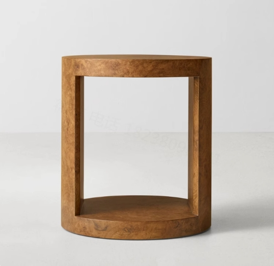 Table de chevet de Luxury Burl Wood Round avec étagère ouverte