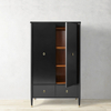 Armoire de rangement noire à double porte avec tiroir