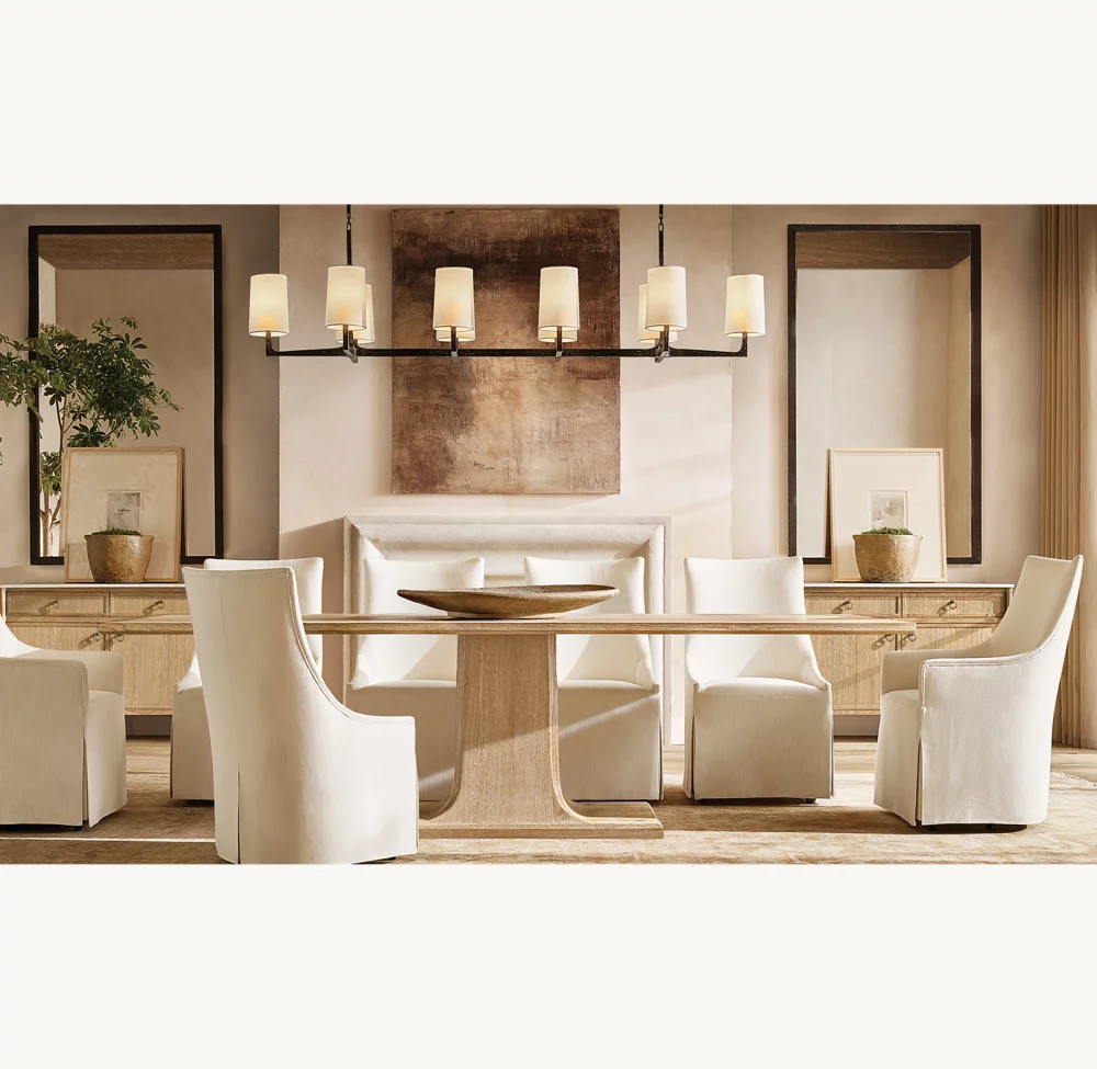 Buffet en chêne blanc à double porte et comptoir en marbre