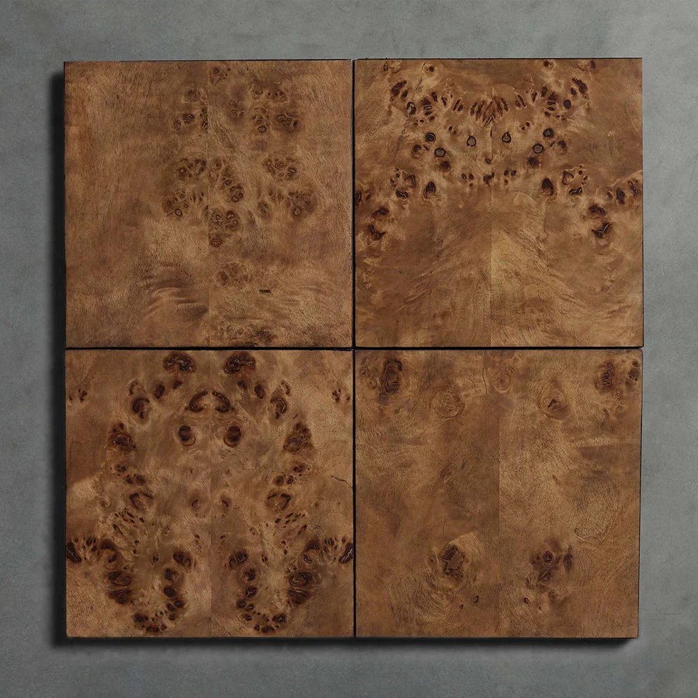 Table de nuit en bois de Burl de luxe et en cuir