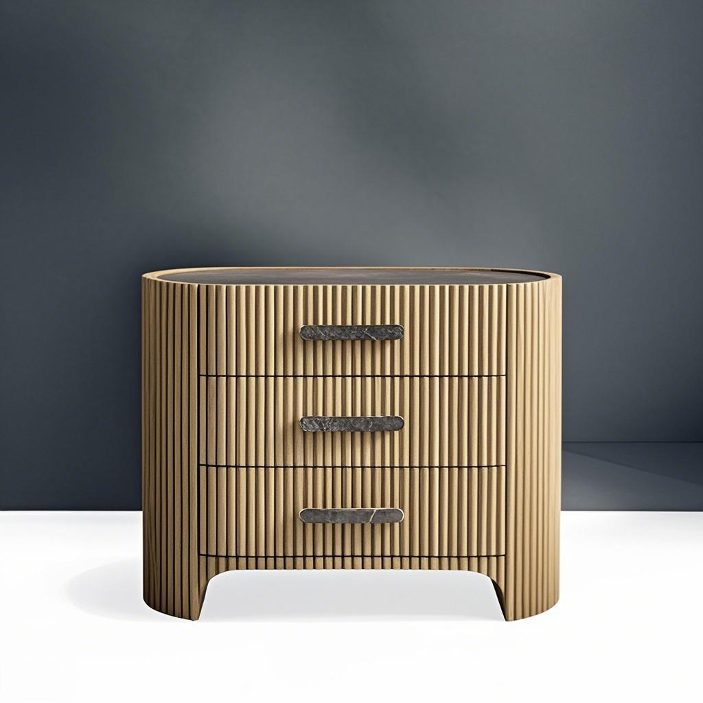 Une table de chevet en marbre élégante avec un motif rétro côtelé