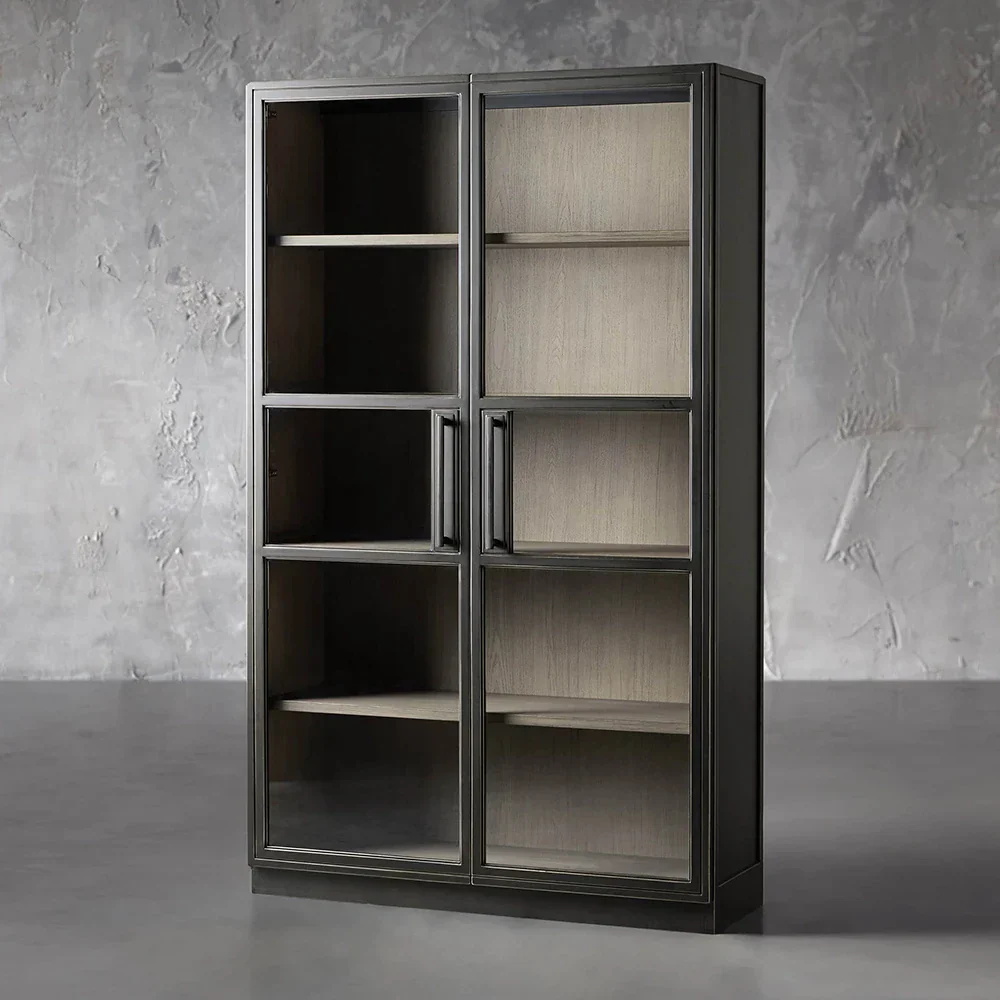 Bibliothèque en verre à double porte en chêne à double porte