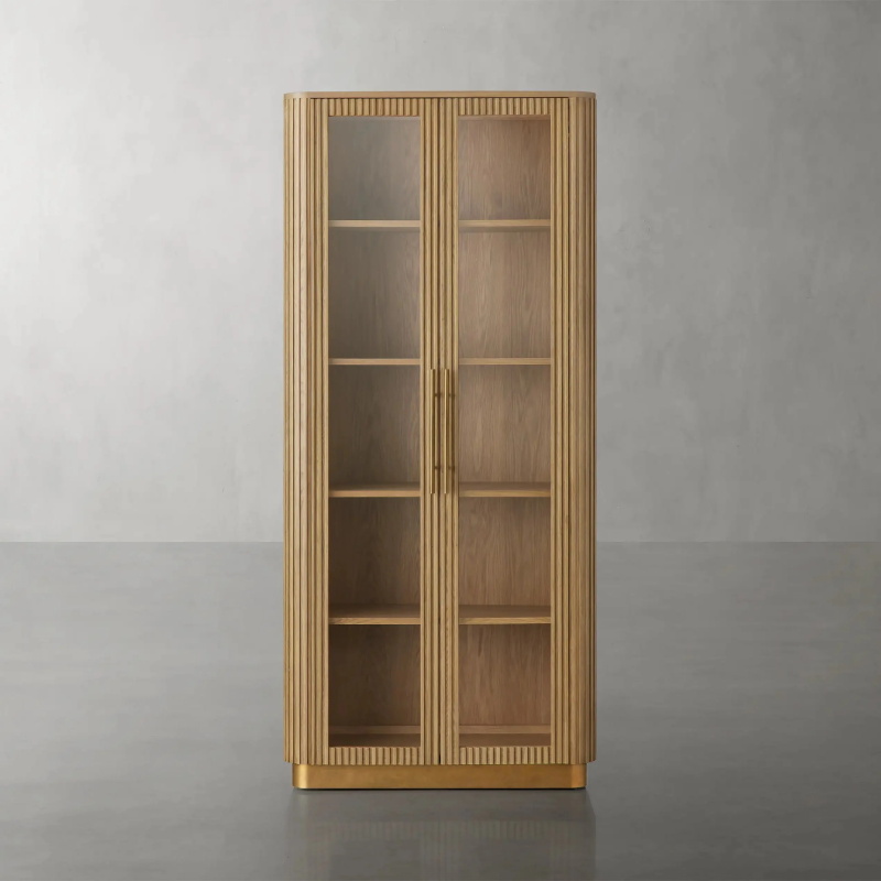 Cabinet d'affichage rainuré en bois foncé de luxe de luxe