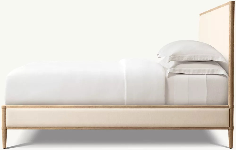 Lit en bois massif recouvert de tissu