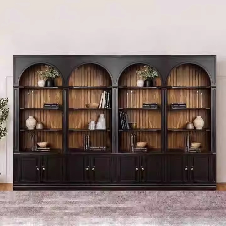 Bibliothèque rétro en bois massif en bois massif