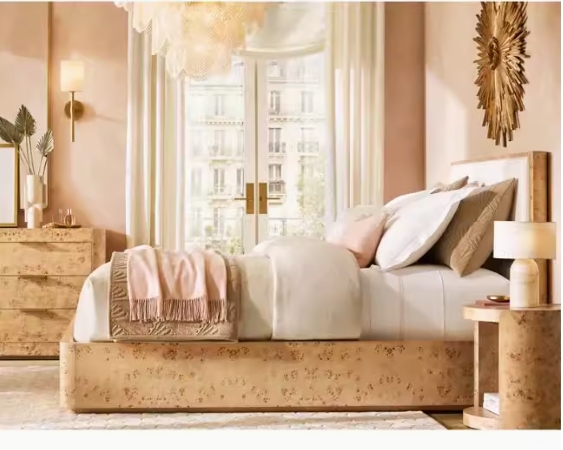 Finition d'écorce d'arbre lit en bois massif chêne blanc lit