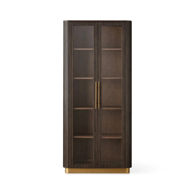 Cabinet d'affichage rainuré en bois foncé de luxe de luxe
