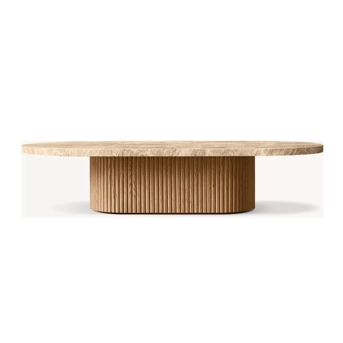 Table basse sur pied en bois et pierre naturelle, livraison gratuite