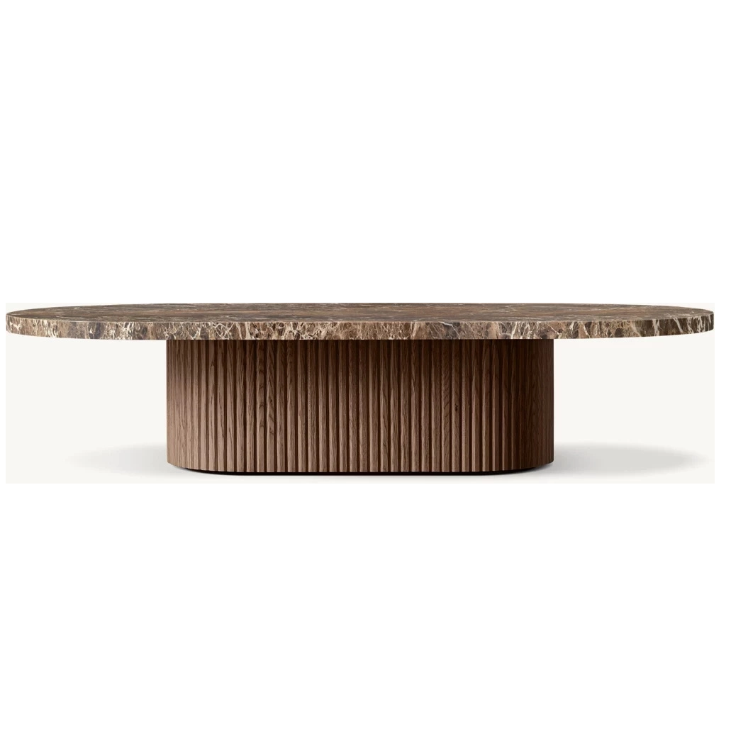 Table basse sur pied en bois et pierre naturelle, livraison gratuite