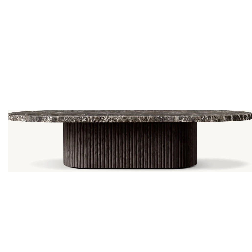 Table basse sur pied en bois et pierre naturelle, livraison gratuite
